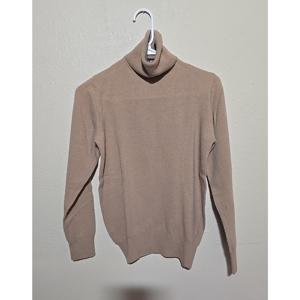 Vtg 70s Borelli Tan Turtleneck Lambswool Knit Preppy‎ Sweater Womans Size Medium